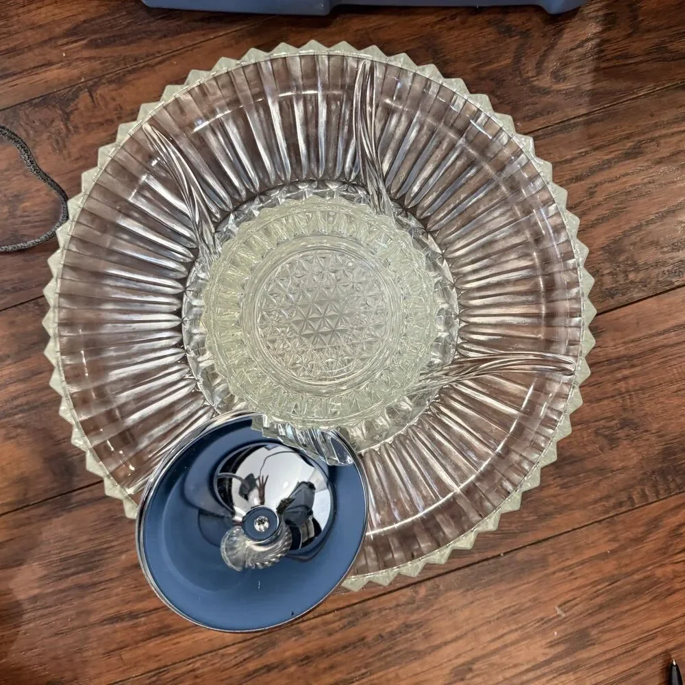 Vtg Kromex Sculptura Lazy Susan w Avocado Trim Chrome Lid Turntable in Box, A2